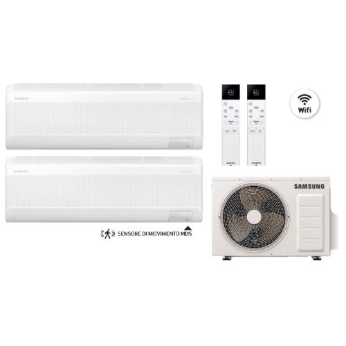 Climatizzatore Samsung condizionatore WINDFREE ELITE S2 dual split 9000+9000 esterna AJ050TXJ2KG/EU gas R32 classe A+++ WiFi incluso 9+9