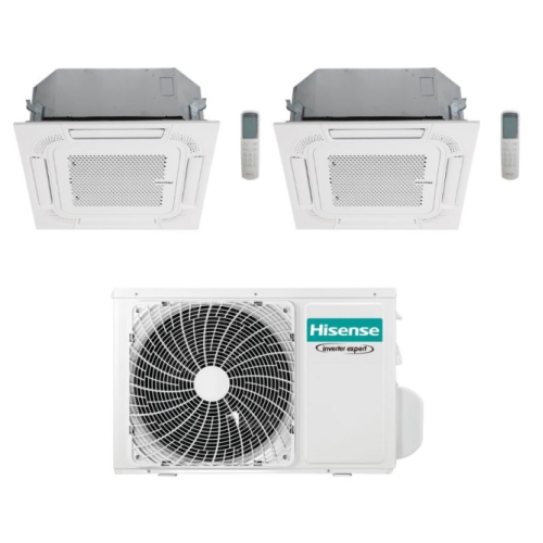 Hisense climatizzatore dual split condizionatore CASSETTA 4 VIE 9+9 esterna 2AMW35U4RGC WiFi opzionale A++ Telecomando + Pannello