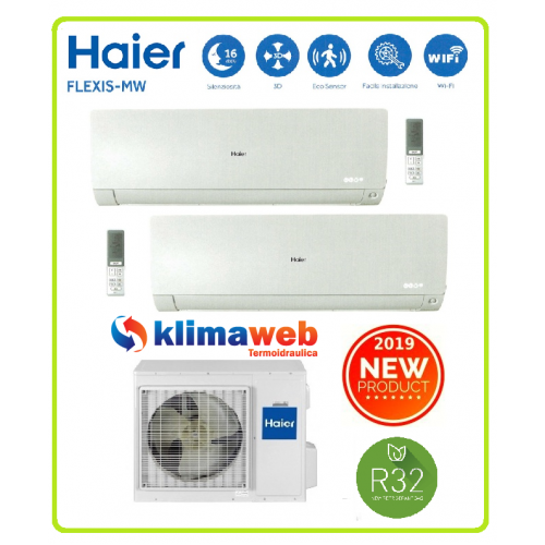 Climatizzatore condizionatore Haier modello Flexis dual 12+12 12000+12000 esterna 2U50S2SF1FA colore bianco inverter gas R32 classe A++ Wifi integrato ultimo modello 