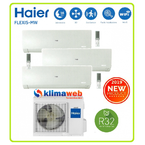 Climatizzatore condizionatore Haier modello Flexis trial 7+7+7 7000+7000+7000 esterna 3U70S2SR2FA colore bianco inverter gas R32 classe A++ Wifi integrato ultimo modello Climatizzatore condizionatore Haier modello Flexis trial 7+7+7 7000+7000+7000 esterna 3U70S2SR2FA colore bianco inverter gas R32 classe A++ Wifi integrato ultimo modello
