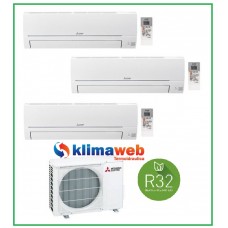 Climatizzatore Mitsubishi Electric Smart MSZ-HR trial split 9000+9000+9000 MXZ-3HA50VF inverter R32 A++ Wifi opzionale nuovo modello 